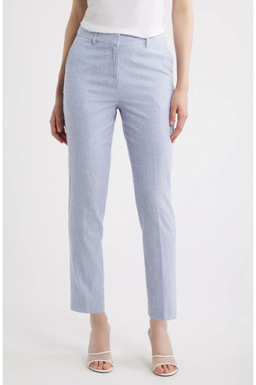 Tahari ASL Seersucker Straight Leg Pants Blue Size 2 3579 - Picture 1 of 4